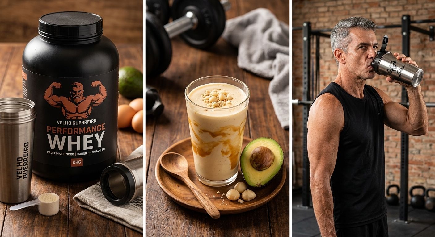 Potes de Whey Protein e Creatina em bancada de treino