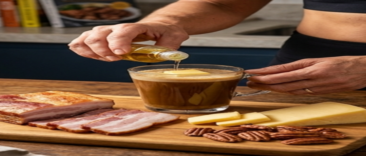 Prato com alimentos saudáveis da dieta cetogênica como ovos abacate e carnes