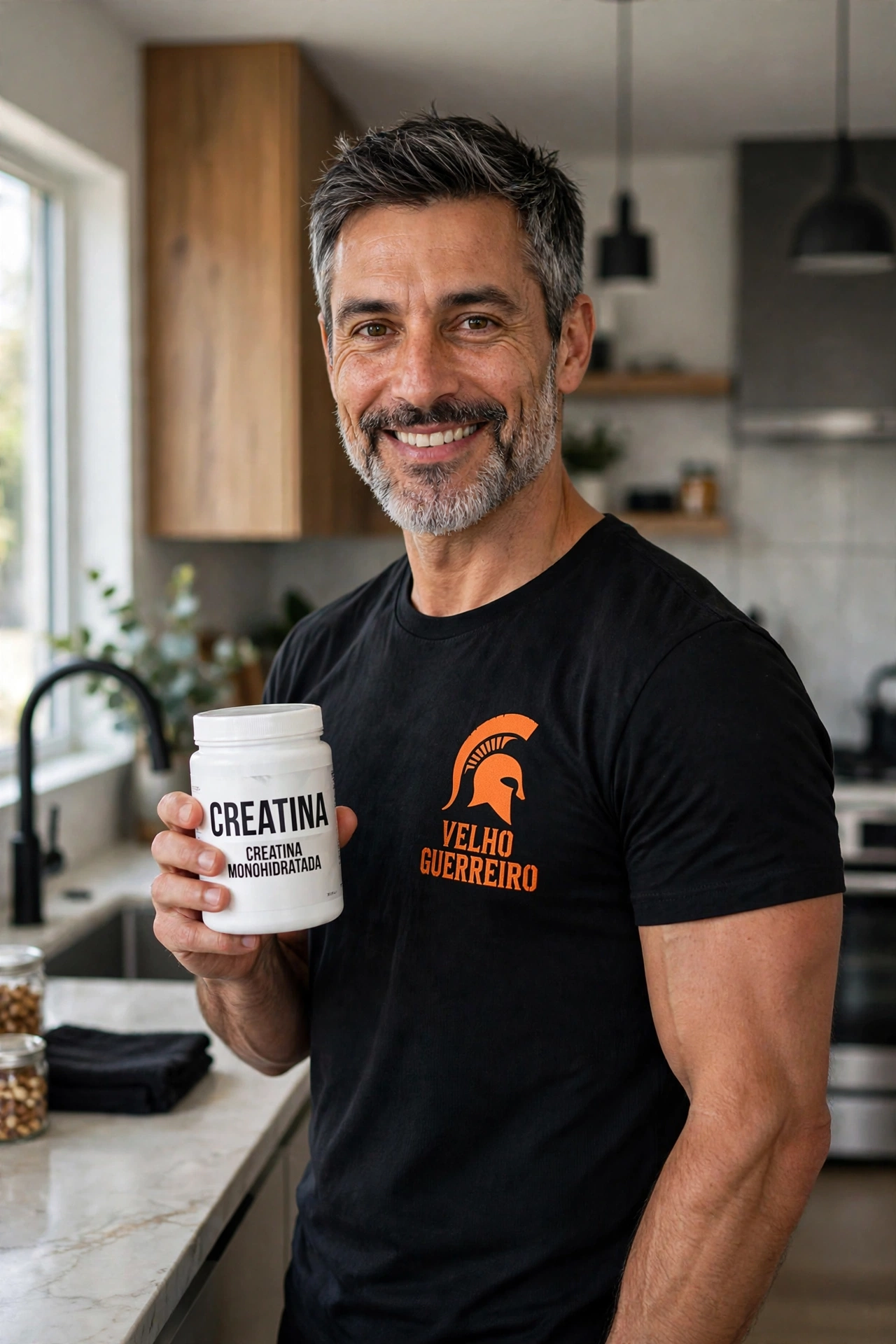 Homem acima de 40 tomando creatina após treino